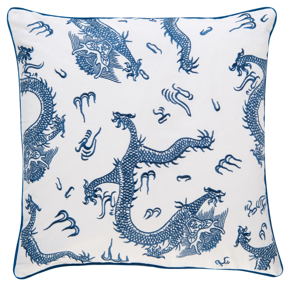BARBARA Home Collection Kissenbezug Drache Weiß Blau