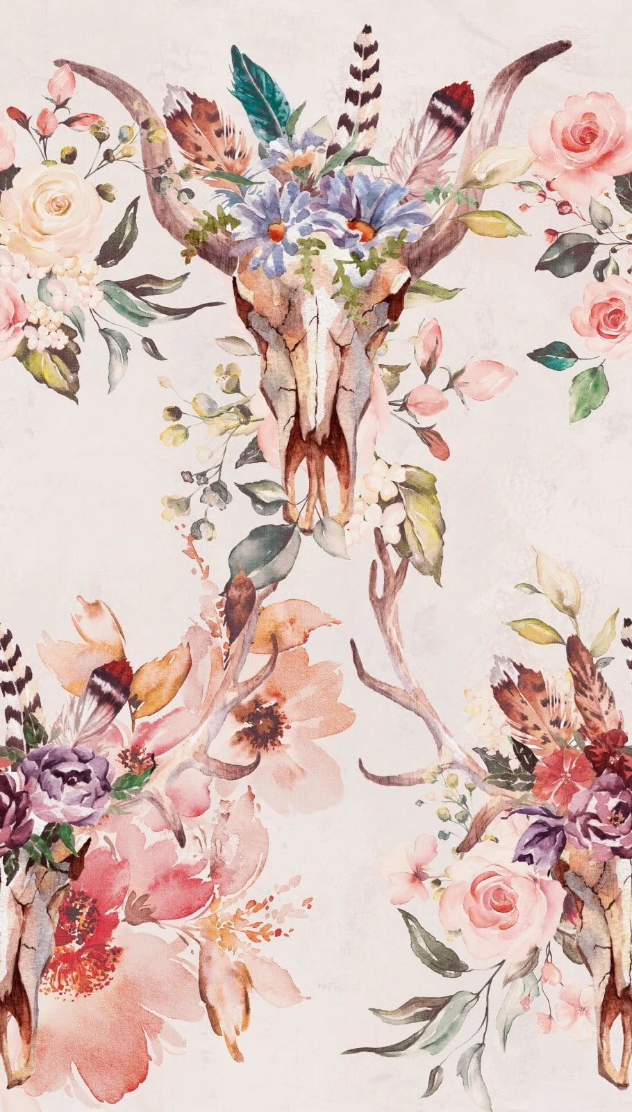 Digitaldruck Floral Tierschädel Rosa Creme Beige ML2101 – Bild 2