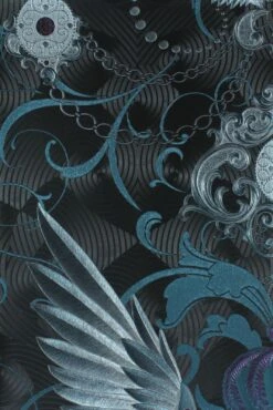 Glööckler Tapete Vlies Krone Flügel Anthrazit Glanz 54454