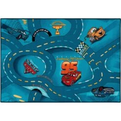 Kinderteppich Cars 2 World Of Cars Straße 95x133 Cm Blau