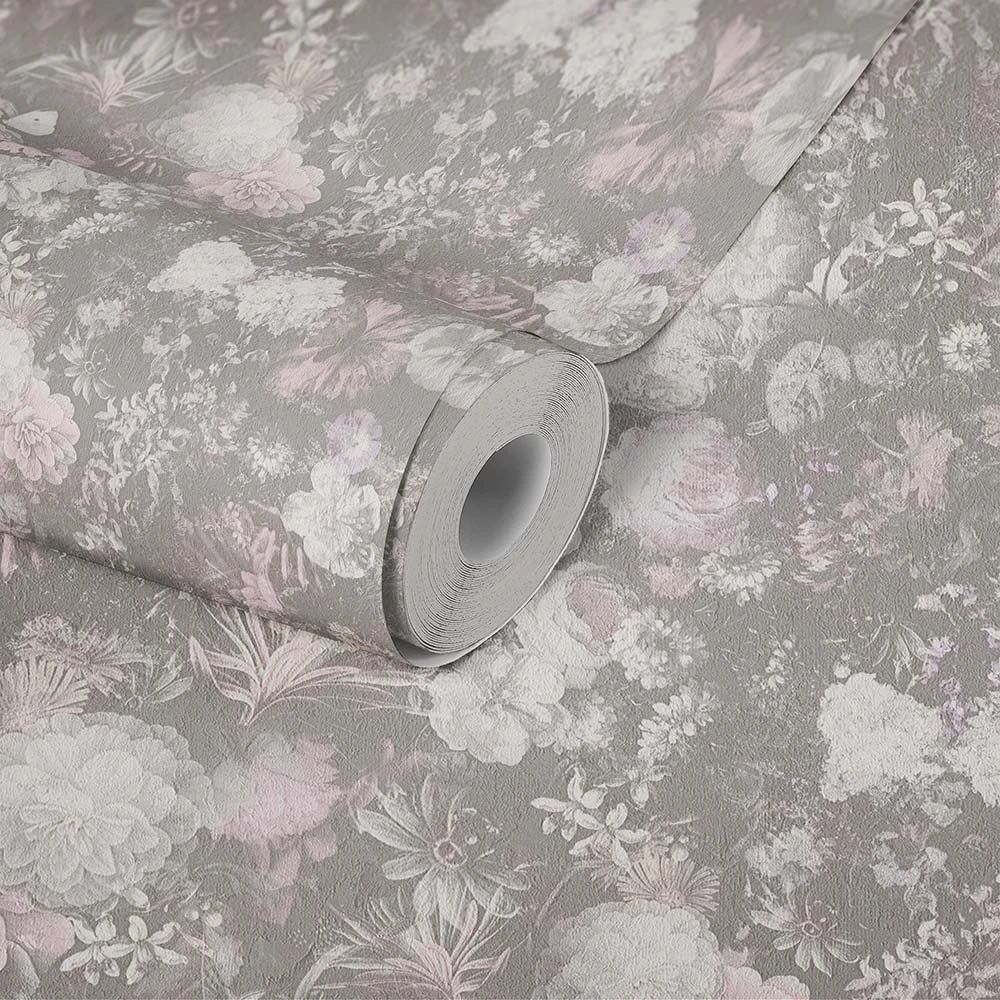 Tapete Vlies Blüten Blumen Floral Grau Rosa 38095-4