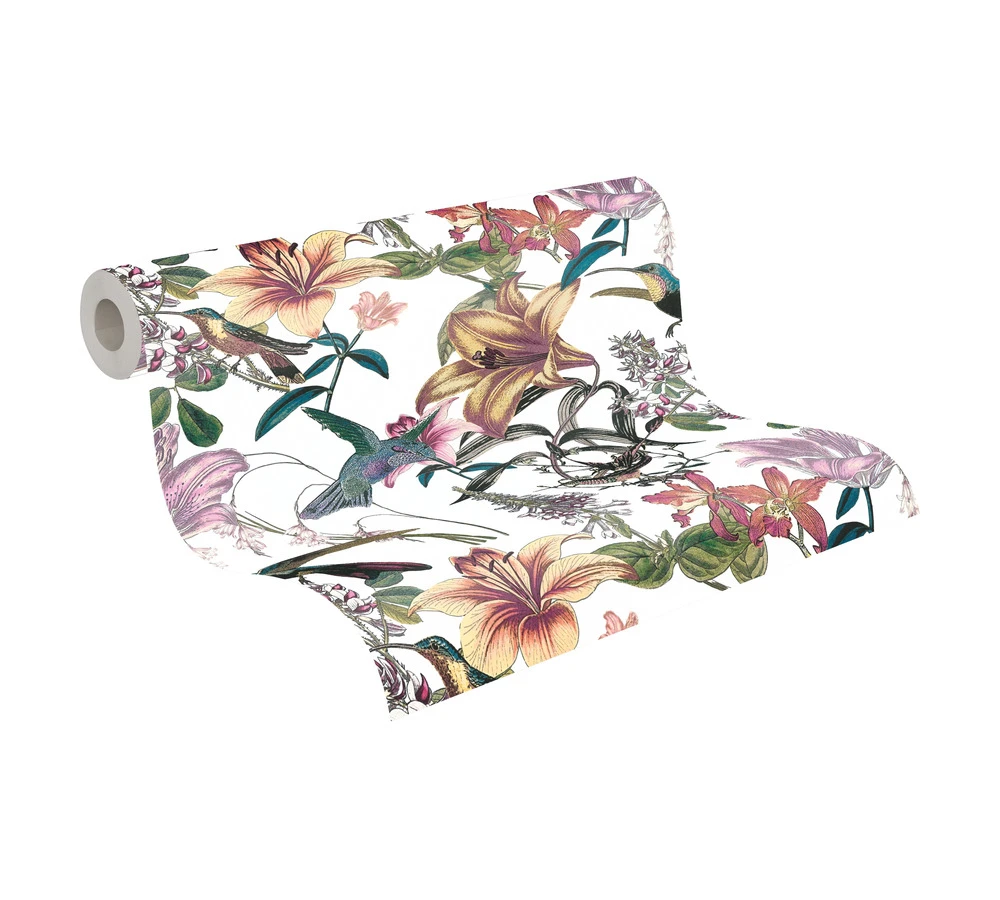 Tapete Vlies Blumen Vögel Weiß Bunt Jungle Chic 37701-1 – Bild 2