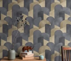 Tapete Vlies Elle Bögen 3D Schwarz Gold Glitzer 10155-15