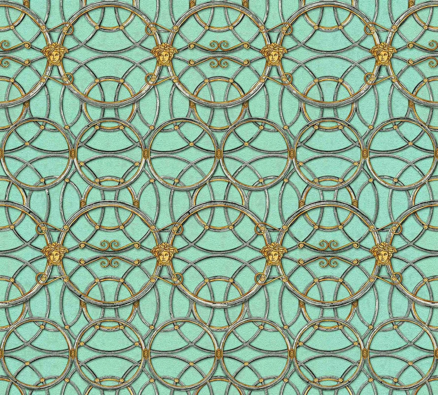 Versace Home Tapete Medusa Grün Silber Metallic 370497