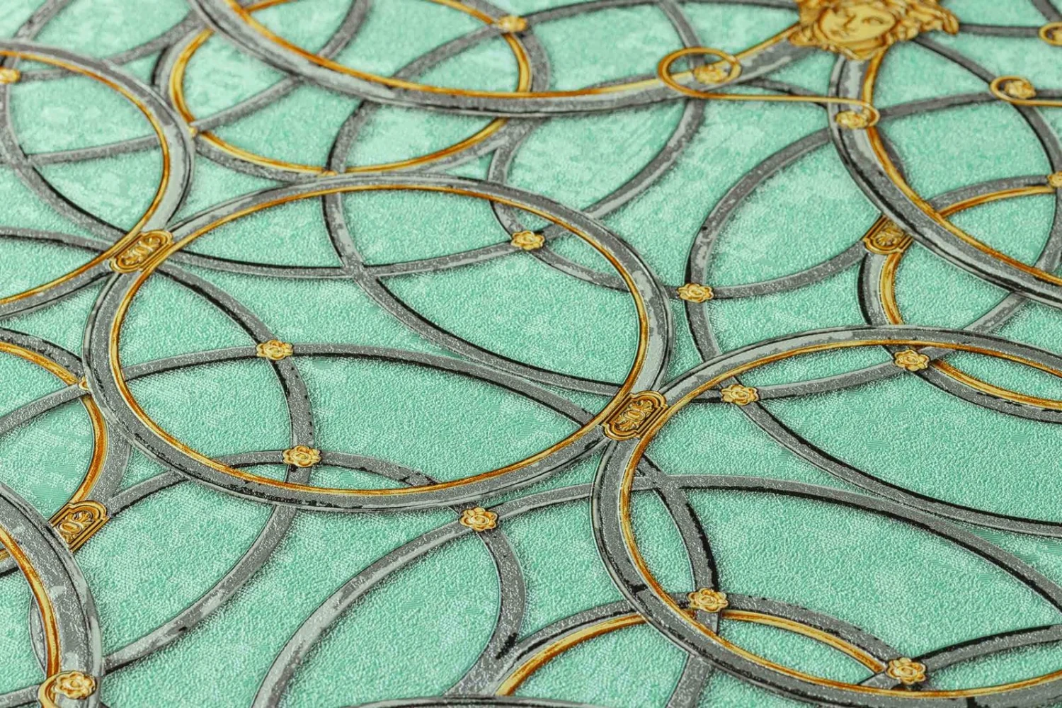 Versace Home Tapete Medusa Grün Silber Metallic 370497 – Bild 2