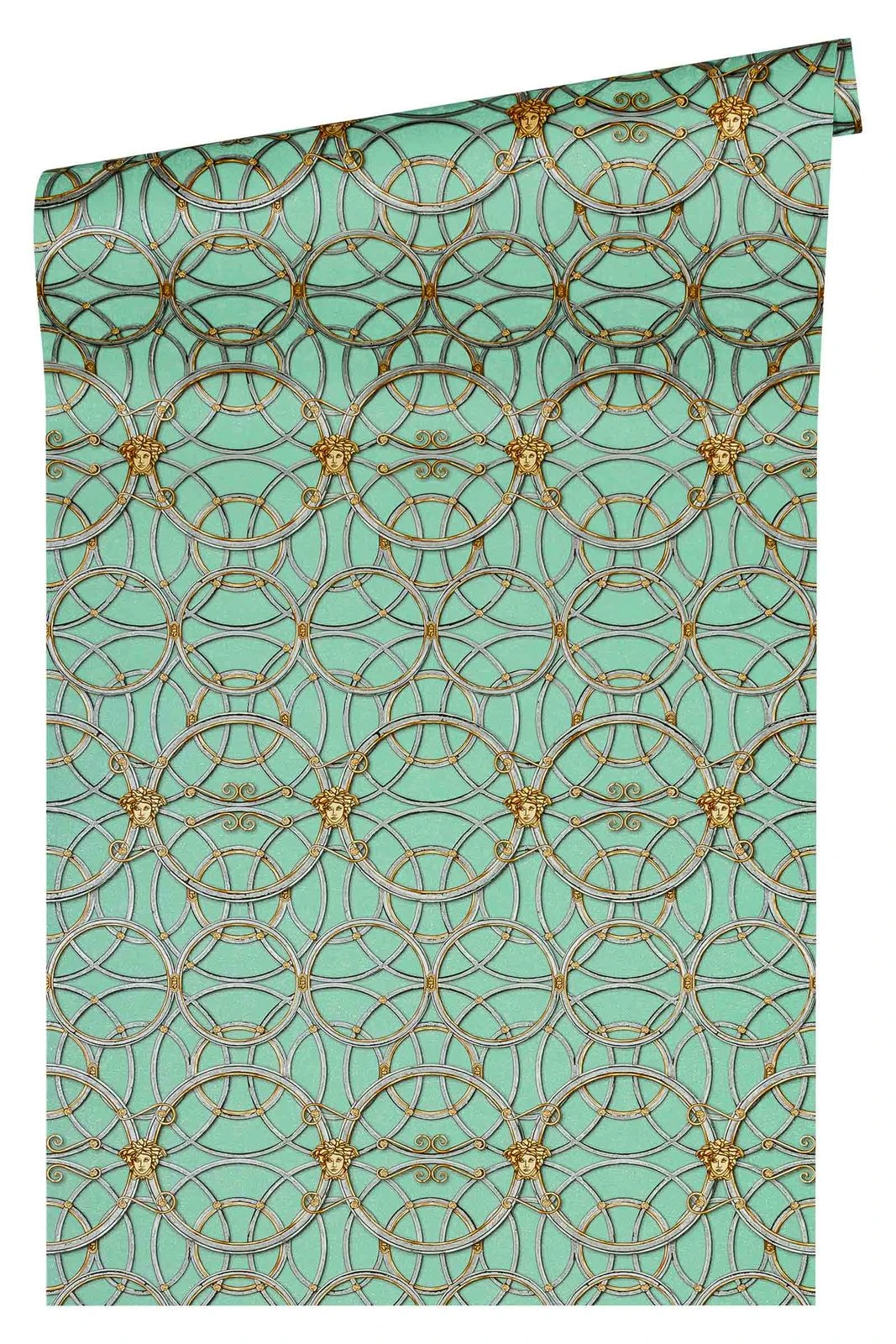 Versace Home Tapete Medusa Grün Silber Metallic 370497 – Bild 3