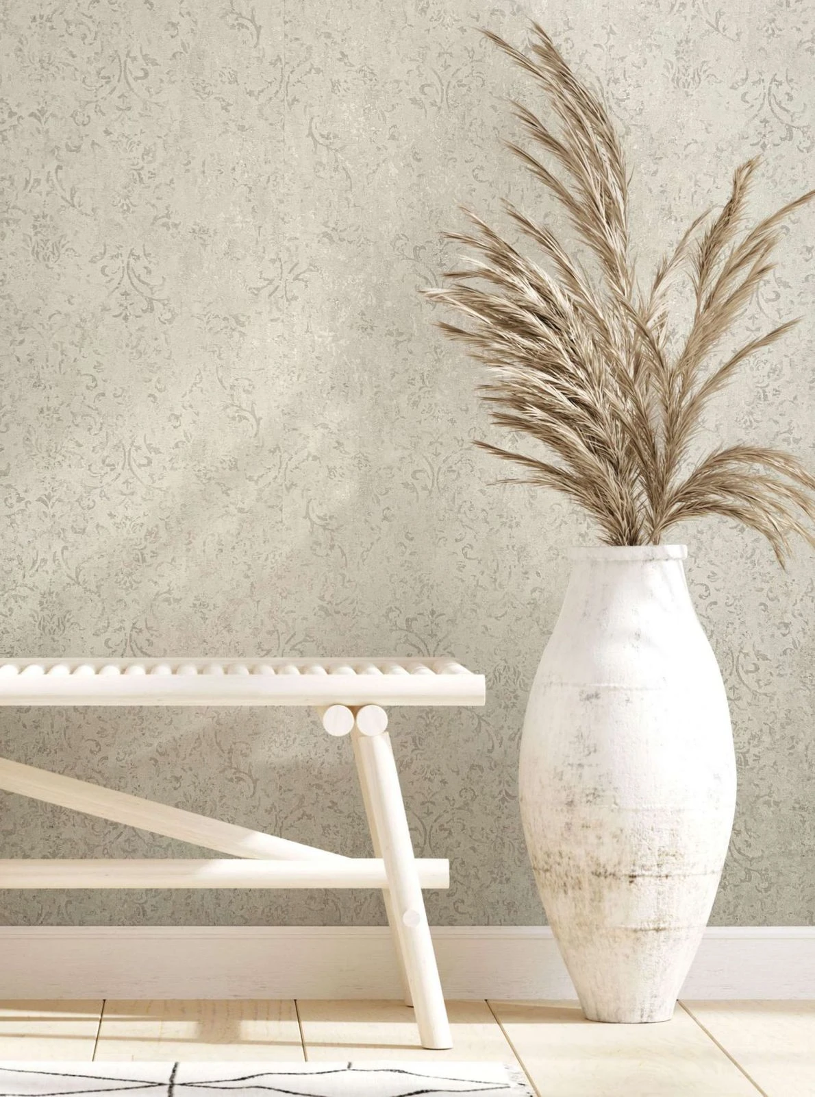 Vliestapete Marburg Weiß Perlmutt Damast Motiv 34290