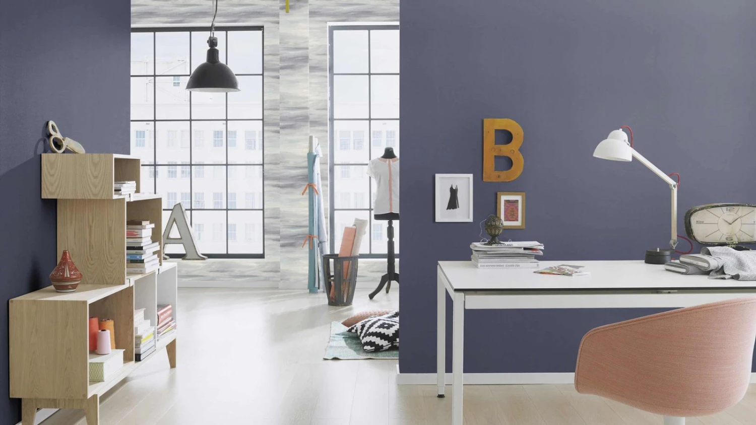 Vliestapete Einfarbig Textil Dunkelblau Rasch 423983 â Bild 3