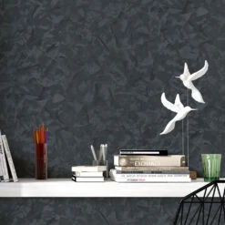 Vliestapete Elle 3D-Effekt Uni Schwarz Metallic 10329-15