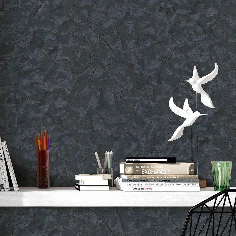 Vliestapete Elle 3D-Effekt Uni Schwarz Metallic 10329-15